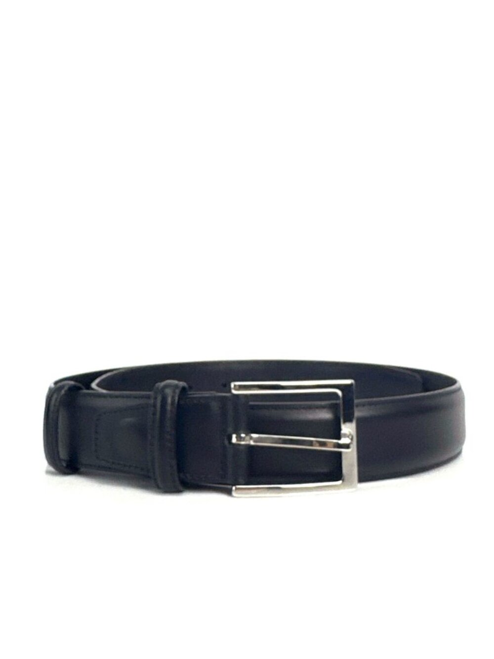 CARMINA SHOEMAKER Calf Leather Solid Brass Buckle Black Mens Belt Size 105/42